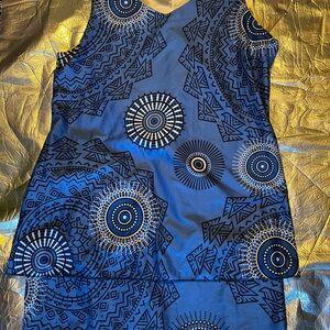 Blue Geometric Patterned Sleeveless Dress Size XL SIZE 1x 2 layer